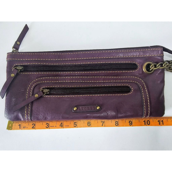 VTG Axcess Liz Claiborne Purple Leather Wtistlet Clutch Purse 3 Zipper Chain - Picture 2 of 7